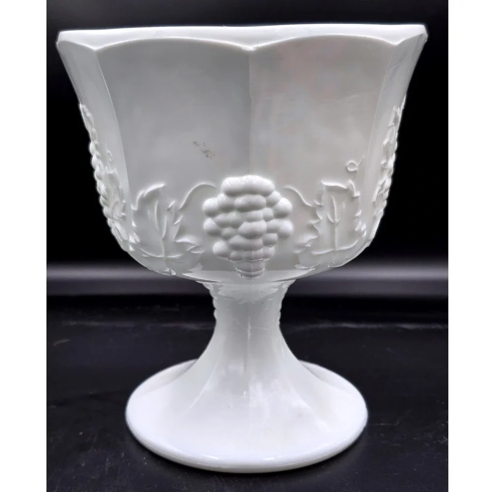 Harvest Grape Indianan Glass Vintage Milk Glass Hobnail Footed Compote Dish 70's